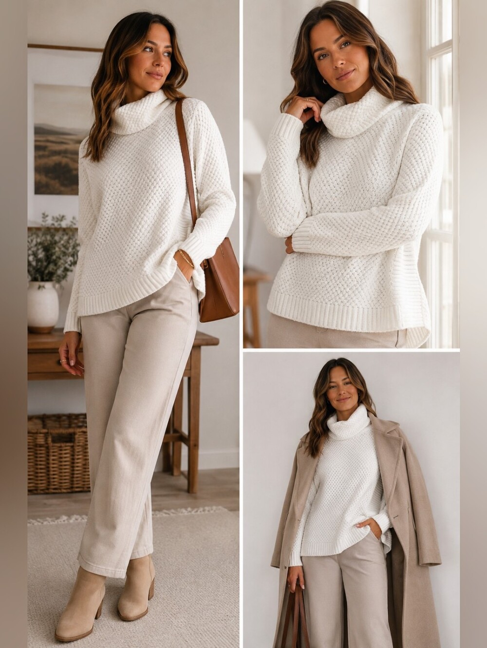 Alfred Sung White Textured Knit Turtleneck Sweater Oversized Cozy XXL